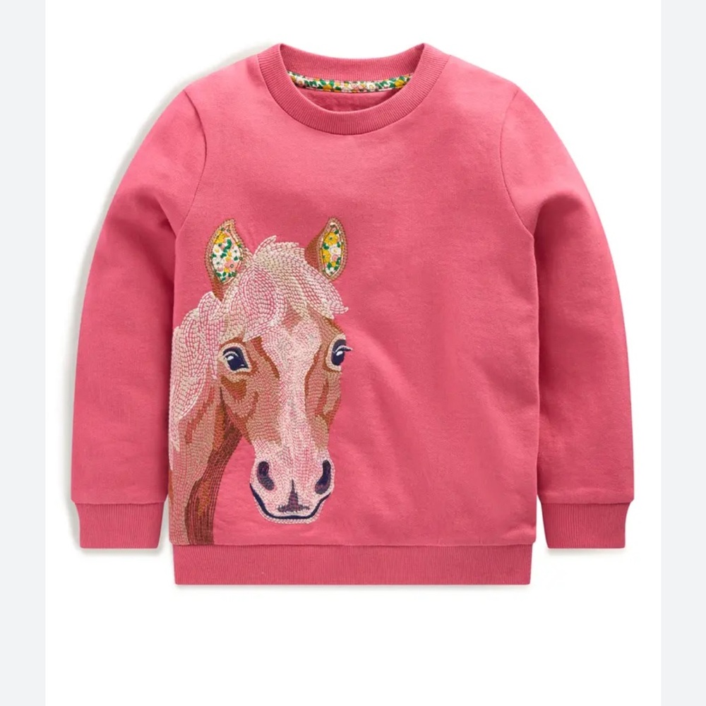 Mini Boden Kids' Horse Embroidered Cotton Sweatshirt